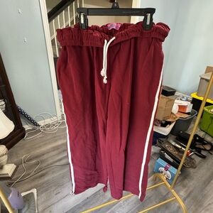 Maroon Drawstring Track Pants with Side Stripes